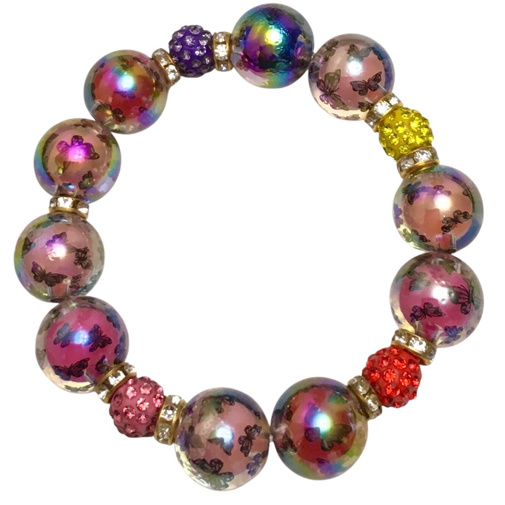 Multicolor Butterfly Chunky Beaded Bracelet 🦋💐